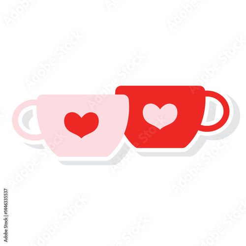 Romantic coffee cups set. Vector