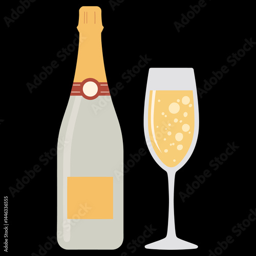A vector illustration New Year Champagne Bottles and Champagne glasse