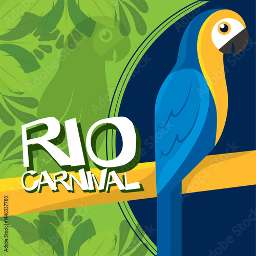 Rio carnival parrot bird. Vector