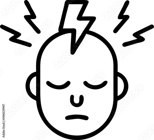 Headache, health and stress symptom, thin line vector icon with transparent background