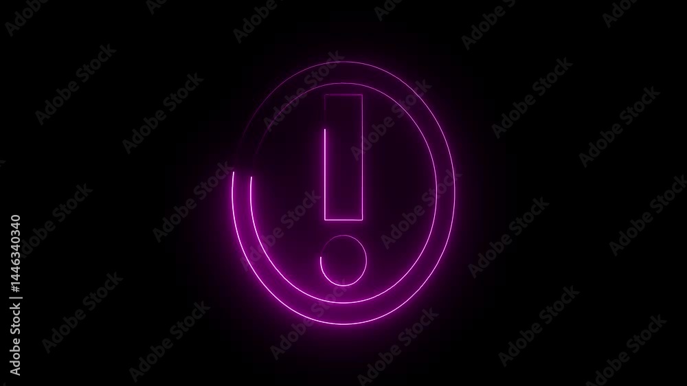 Neon stop or problem road signs. Exclamation mark enclosed by neon circle. Hazard warning sign, danger warning important sign.4k animation. Neon stop or problem road signs. Exclamation mark enclosed by neon circle. Hazard warning sign, danger warning important sign.4k animation.