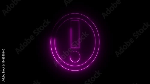 Neon stop or problem road signs. Exclamation mark enclosed by neon circle. Hazard warning sign, danger warning important sign.4k animation.
