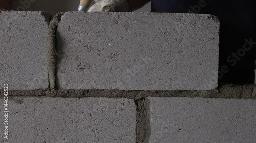 Bricklayer Hard at Work Ongoing Construction of a Residential Building Structure