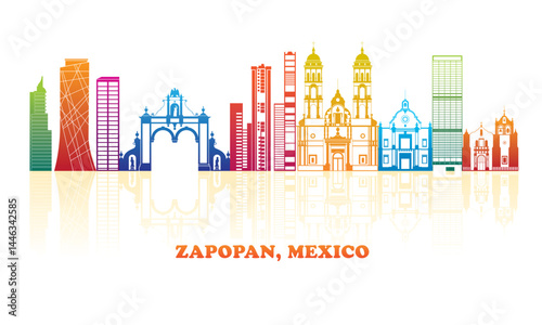 Obraz na płótnie Colourfull Skyline panorama of city of Zapopan, Mexico - vector illustration w salonie