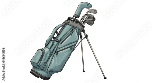 Hand drawn sketch of golf bag in colorful isolated on white background engraved style illustration for posters, decoration and logo.  Detailed vintage etching style drawing.
