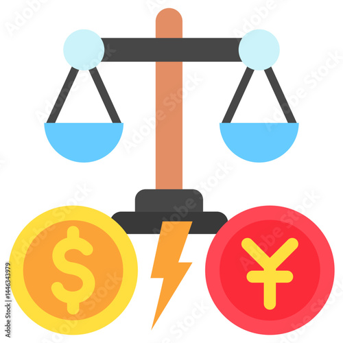 Arbitration mini illustration flat color icon, use for trade wars, economy, business, finance, economic competition, UI, UX kit, app and web development, digital or print.