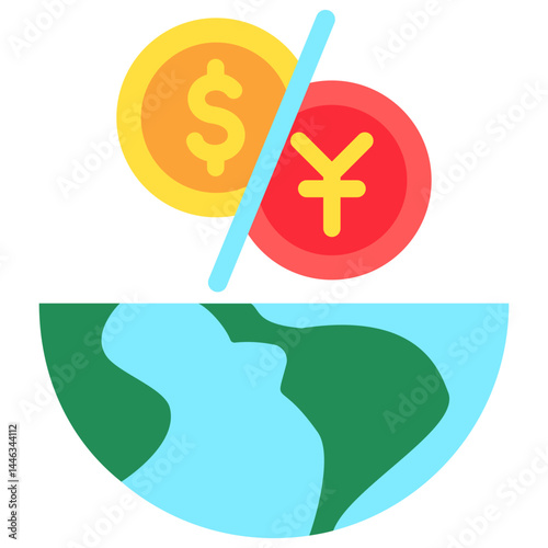 Conflict Zone mini illustration flat color icon, use for trade wars, economy, business, finance, economic competition, UI, UX kit, app and web development, digital or print.
