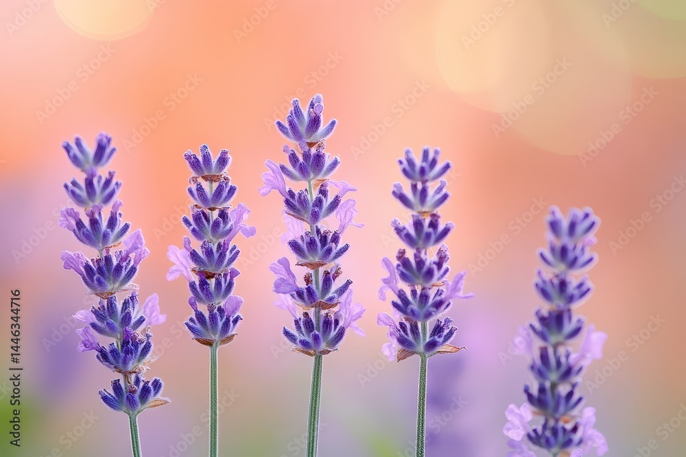 Naklejka premium Delicate lavender blossoms against a soft peach background.