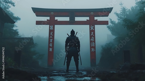 Lone warrior under temple gate wallpapers
