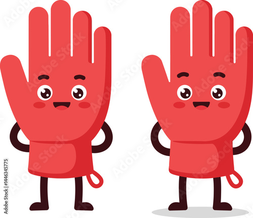 Red cartoon gloves with happy smiling faces and playful expressions vector illustration 
