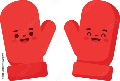 Red boxing gloves with smiling faces cute cartoon style vector illustration for sports and leisure activities 