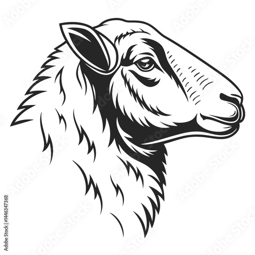 Black and White of an Isolated Sheep Head in Side View | Farm Animal