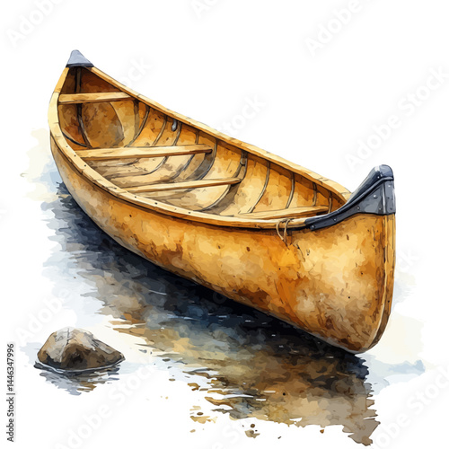 illustration of Wooden Canoe Paddle, watercolor vector, isolated on a white background.