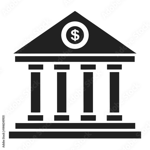Building Silhouette with Columns and Dollar Sign Modern Financial Symbol Icon Design