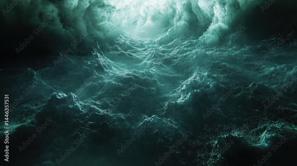 A dramatic, ethereal view of a turbulent, underwater landscape. A dramatic, ethereal view of a turbulent, underwater landscape.