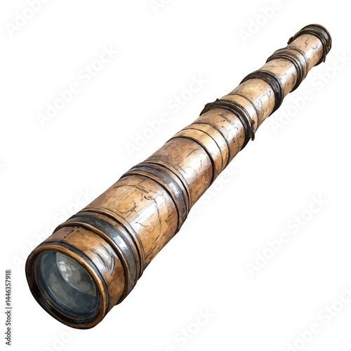 Weathered Spyglass Extended, watercolor vector, isolated on a white background.