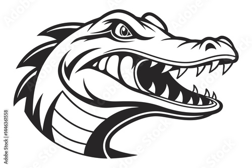 Wallpaper Mural Alligator Head with Open Mouth, Sharp Teeth, and Intricate Line Work Isolated on White Torontodigital.ca