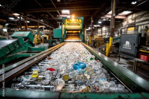 Wallpaper Mural Plastic Bottles on Conveyor Belt Moving Through Recycling Sorting Facility, Environmental Sustainability Initiative Torontodigital.ca
