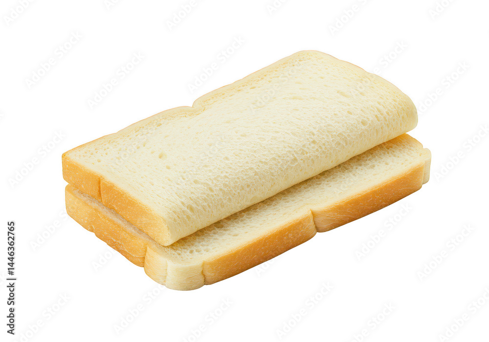 Two slices of bread stacked on top of each other plain view on transparent background