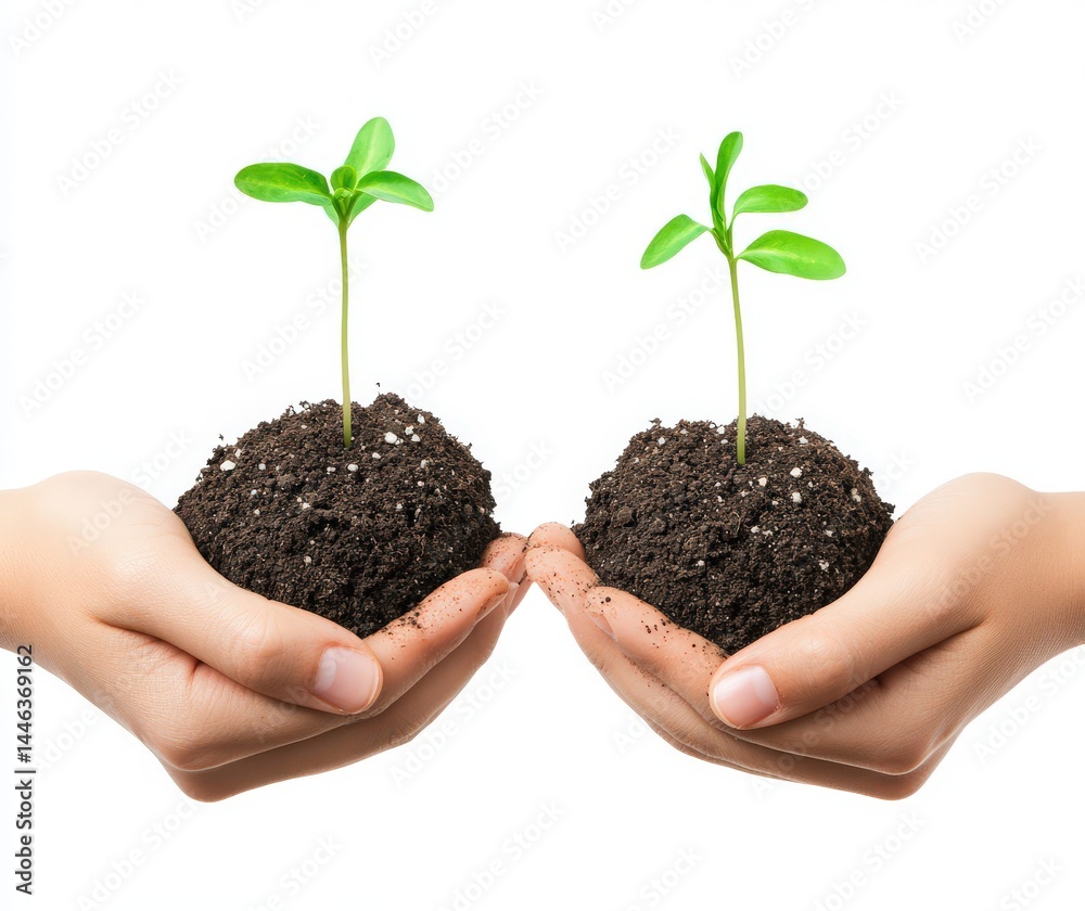 Two hands support the Earth cradling soil packed with sprouts. This symbolizes hope nurturing and dedication to environmental sustainability. Connecting nature and humanity is essential Two hands support the Earth cradling soil packed with sprouts. This symbolizes hope nurturing and dedication to environmental sustainability. Connecting nature and humanity is essential