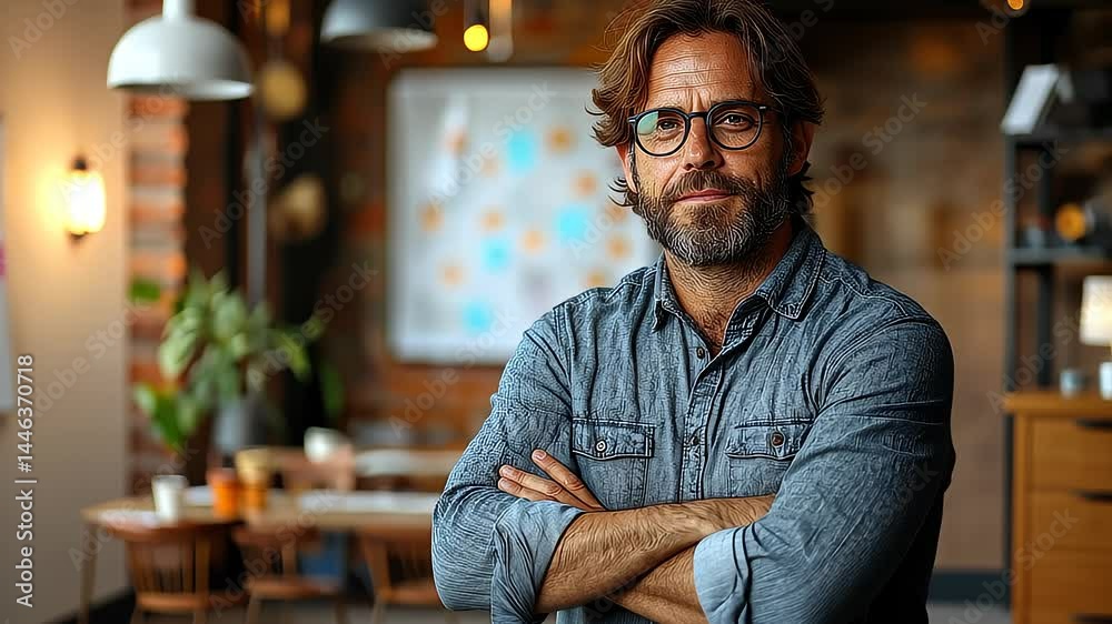 Mature man portrait in casual business setting professional image for commercial use portrait of business person in restaurant mid shot of confident businessman Mature man portrait in casual business setting professional image for commercial use portrait of business person in restaurant mid shot of confident businessman