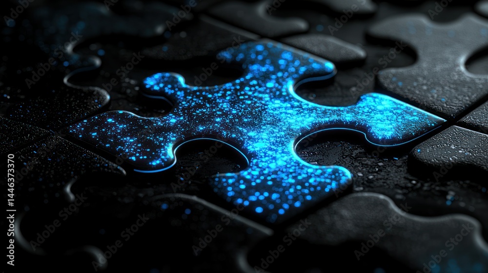 Puzzle piece with a glow fits into jigsaw puzzle Puzzle piece with a glow fits into jigsaw puzzle