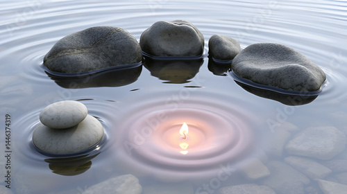 Zen Stones in Tranquil Water: A Serene Escape into Nature's Embrace