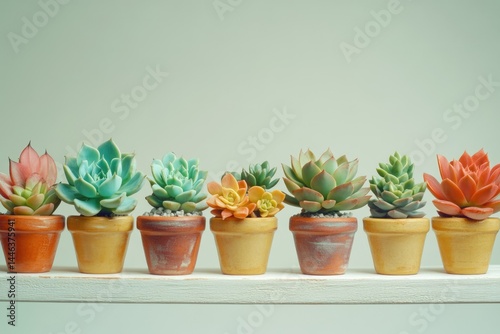 Wallpaper Mural A row of colorful succulents in small terracotta pots, adding a touch of nature to any space. Torontodigital.ca