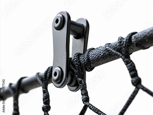 Security Fence Net Design Gear Outdoor Sports Equipment Black Hardware Maintenance Connection Technology Safety Sturdy Durable Material Grid Tension Knot Loop Fabric Landscape