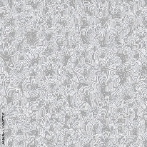 A back and white pattern of small mazelike shapes resembling the texture of fabric or material with fine lines and curves The background is a plain gray creating a