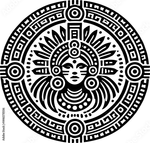sketch vector illustration silhouette design icon logo symbol god goddess mandala rosette abstract vintage classic ethnic traditional indian aztec maya american