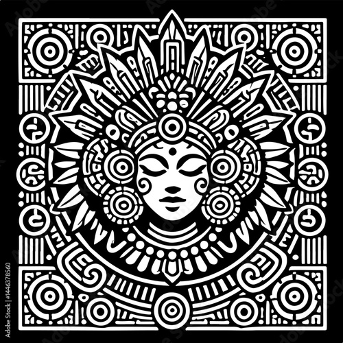 sketch vector illustration silhouette design icon logo symbol god goddess abstract vintage classic ethnic traditional indian aztec maya american