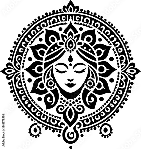 sketch vector illustration silhouette design icon logo symbol god goddess mandala rosette abstract vintage classic ethnic traditional indian aztec maya