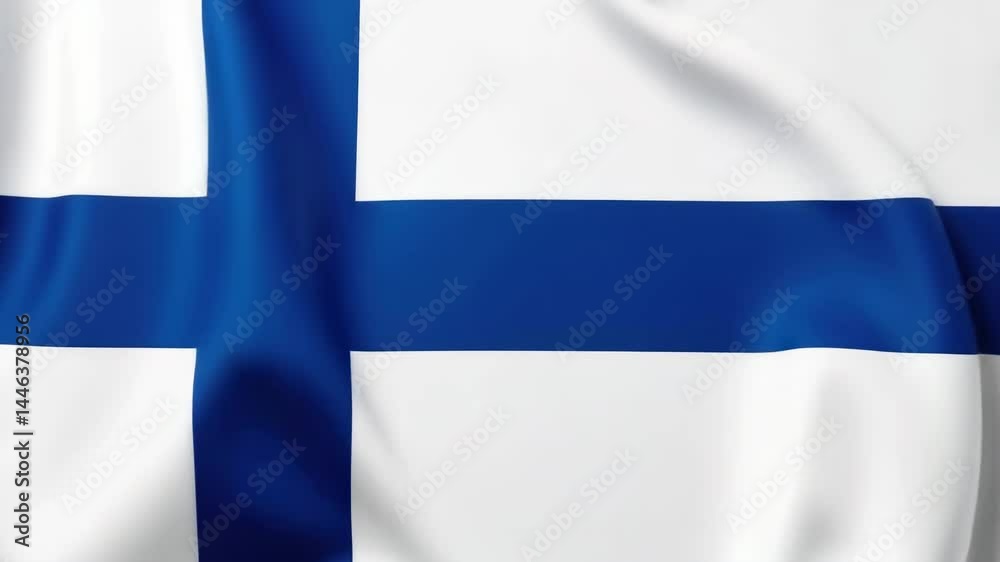 The flag of Finland gently waves, displaying its white field and blue Nordic cross. Concept of Finnish culture.