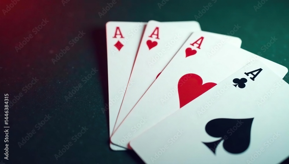 Fototapeta premium Four aces fanned out, showcasing the card suits , four aces, background