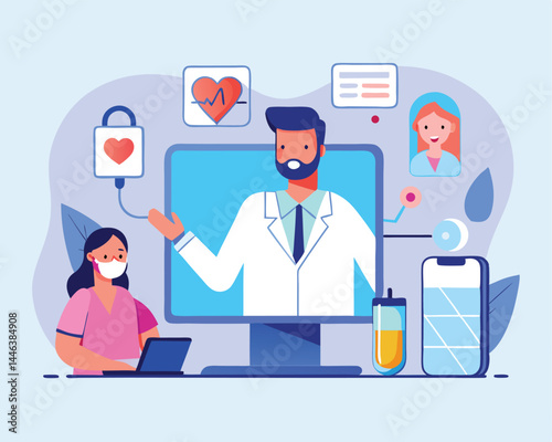 Hispanic doctor on screen speaks to Asian nurse working at her laptop remotely