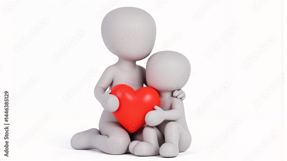 A couple of people sitting next to each other holding a red heart.