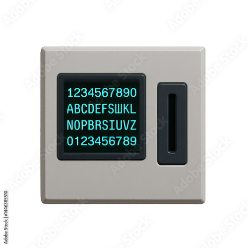 Compact panel featuring a glowing alphanumeric display and a single vertical input slot for machine interaction.