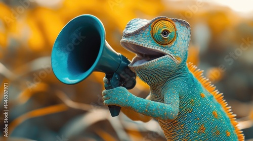 Chameleon with Megaphone: Announcing Nature's Wonders!