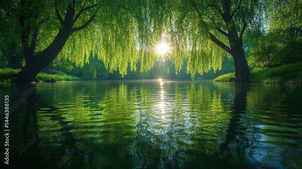 Obraz premium Tranquil Green Landscape Painting