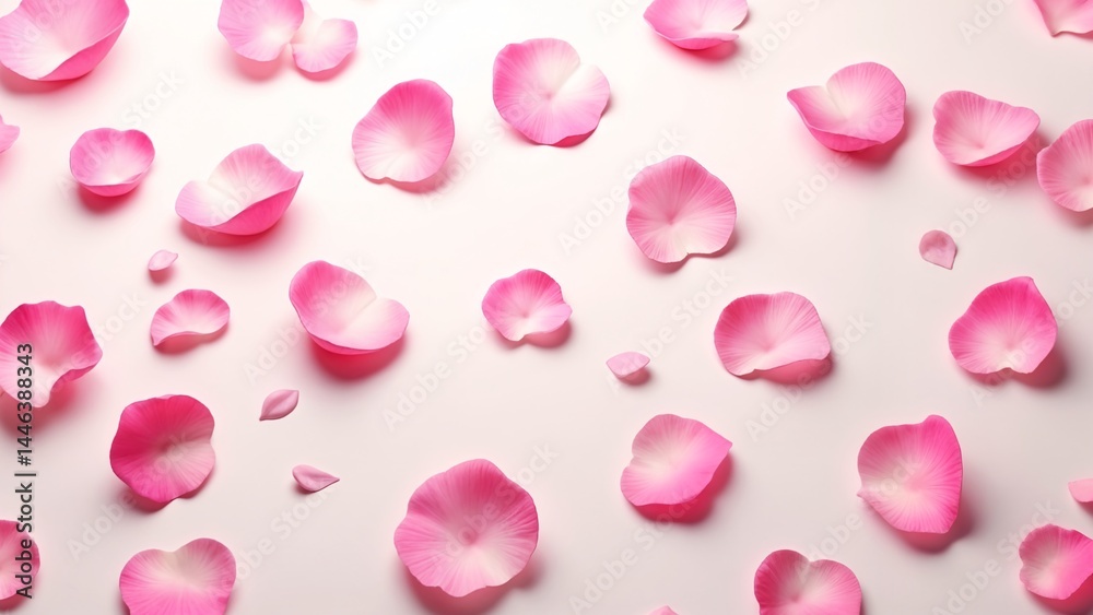 A bunch of pink petals scattered on a white surface.