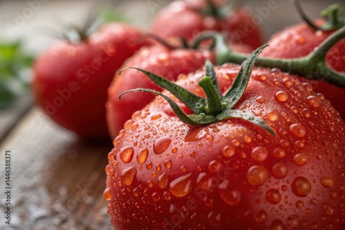 A close up of a tomato with water droplets on it