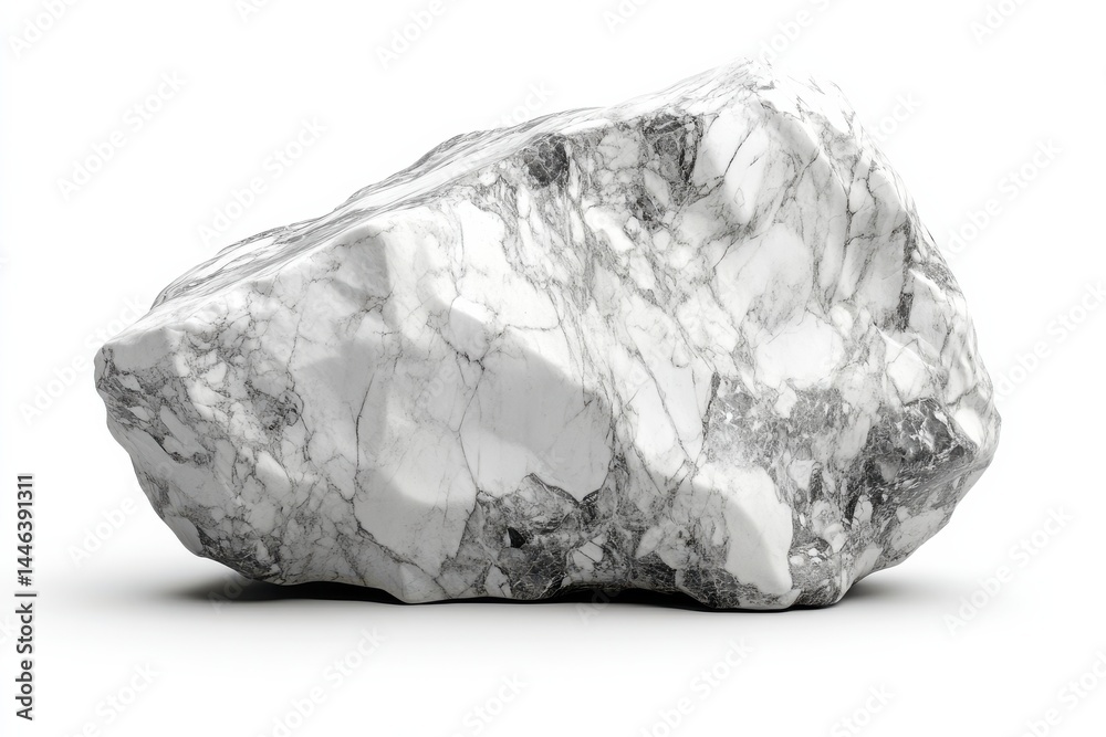 Fototapeta premium Raw howlite stone captivating texture white and gray hues natural rock isolated on white background