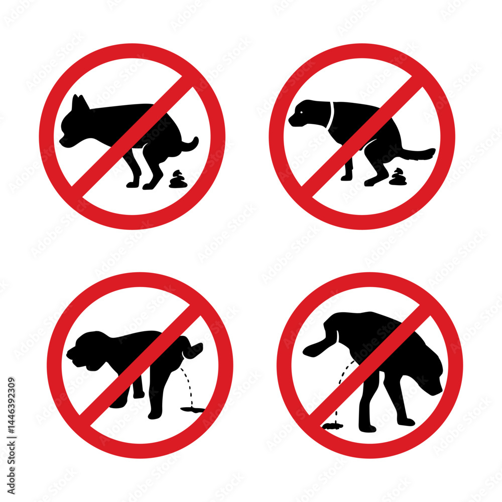 No dog poop sign Shitting is not allowed Information circular sign collection No dog poop sign Shitting is not allowed Information circular sign collection