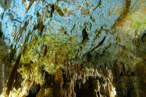 Obraz na płótnie Exploring beautiful Postojna cave in Slovenia the most visited european cave. Thousands of stalagmites and stalactites w salonie