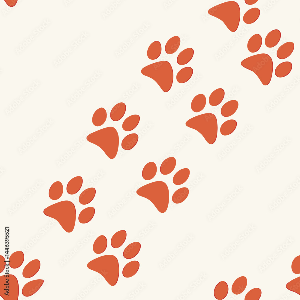 Seamless vector paw print pattern on cream background Seamless vector paw print pattern on cream background