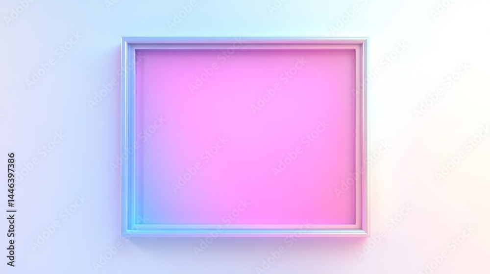 Pink and blue gradient picture frame in minimalistic design on white wall
