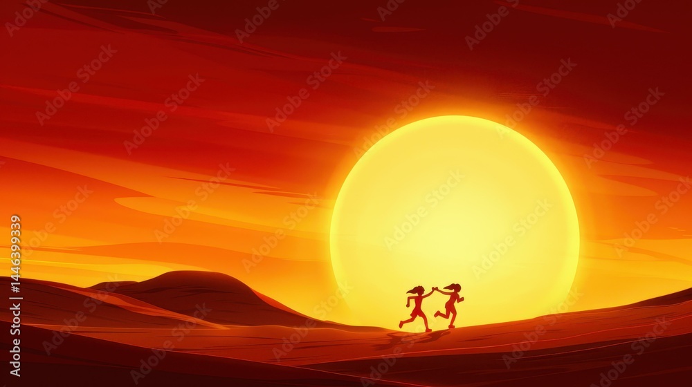 Fototapeta premium A fit couple celebrates a successful run with a highfive, capturing their joy and energy in the great outdoors.