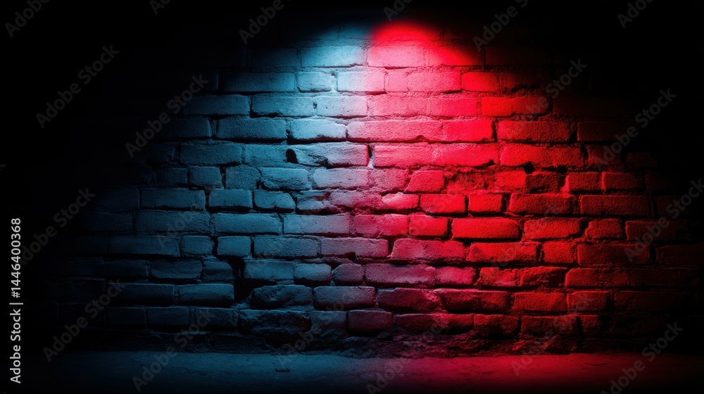A striking closeup of a textured red brick wall, enhanced by dramatic lighting for a moody urban backdrop.