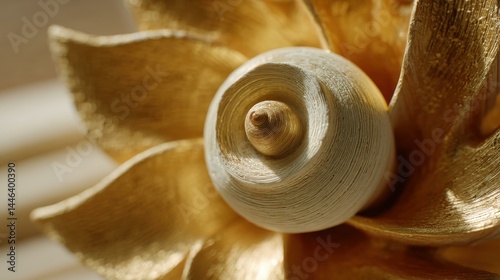 Obraz na płótnie Discover the intricate beauty of a golden spiral shell texture, symbolizing elegance, success, and the infinite cycle of growth. w salonie
